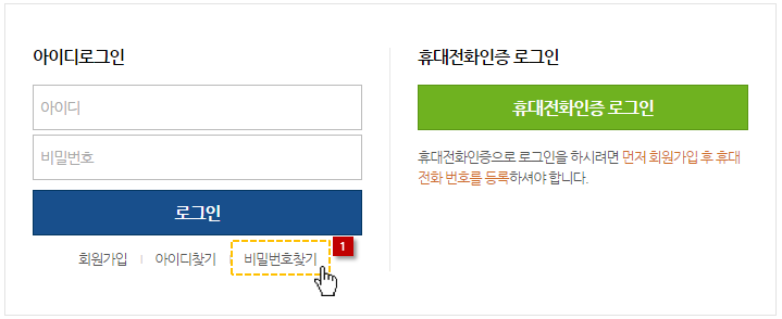 비밀번호 찾기에 대한 안내입니다.